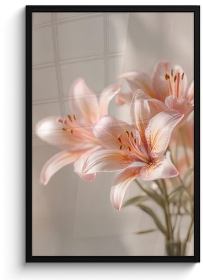 Poster in lijst - Fotolijst 60x90 cm - Posters - Lelies - Meeldraden - Roze - Wazig - Posterlijst zwart - Decoratie - Wanddecoratie woonkamer - Muurdecoratie slaapkamer