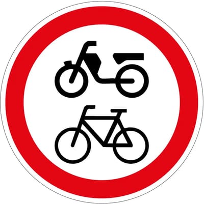Gesloten voor fietsen en bromfietsen bord - C15 | gecoat dibond materiaal | 10 cm