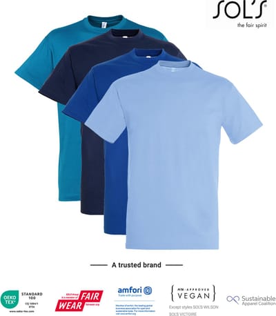 4 Pack SOLS Heren T-Shirt 100% katoen Ronde hals Sky blue, Kobalt blauw, Denim, Aqua Maat S