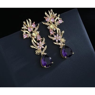 100% Echte 14k Gouden Amethist Druppel Oorbel Voor Vrouwen Aros Mujer Oreja Natuurlijke Paarse Amethist Edelsteen Orecchini Oorbel Vrouwtjes paars