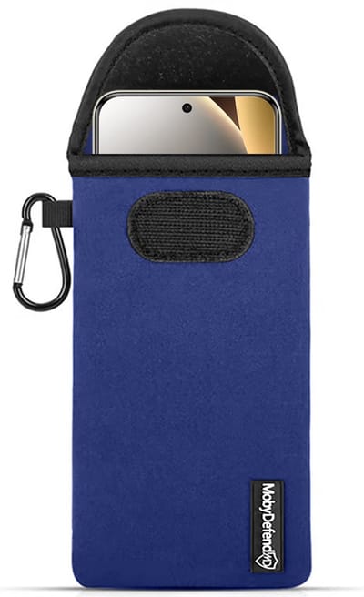 MobyDefend Hoesje - Geschikt voor Xiaomi Redmi Note 15 Pro Plus 5G - Neopreen Pouch Met Karabijnhaak - Insteek - Riemlus - Blauw