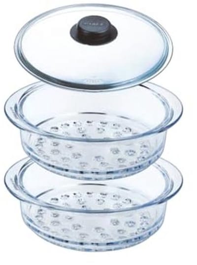 Dubbele Stoommand 20cm met Deksel - Stoomkoken in Borosilicaatglas - Geschikt voor Magnetron en Vaatwasser