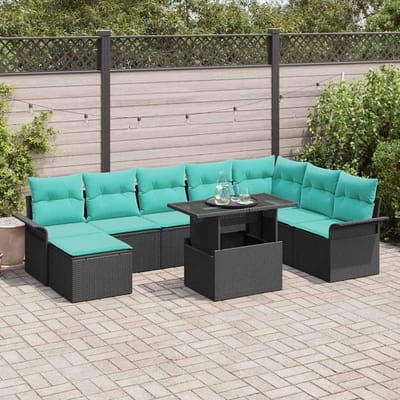 vidaXL - Tuinbank - Set - 9 - st - Zwart - [Synthetisch]: - Poly - Riet