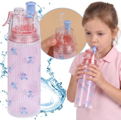 DISNEY Stitch Waterfles met drinkmondje en sproeikop, doorzichtige fles voor koude dranken 600 ml