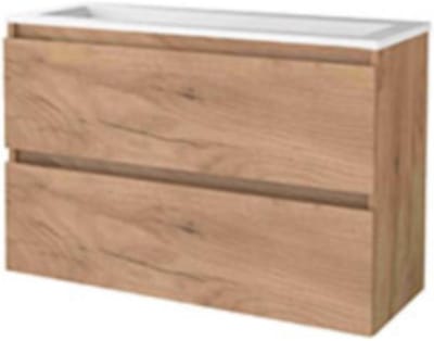 Basic-Line Start 39 Badkamermeubelset - Ondiep - 100 x 39 cm - Greeploos - 2 Lades - Acryl Wastafel - Zonder Kraangat - Whisky Oak