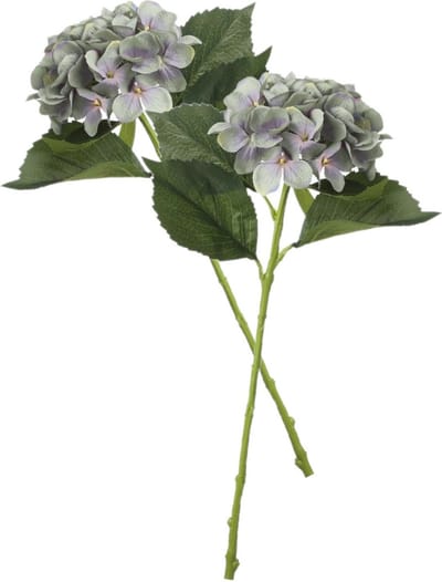 Mica Decorations Kunstbloem - 2x - Hortensia tak - lichtblauw - 51 cm - losse steel - Kunst zijdebloemen