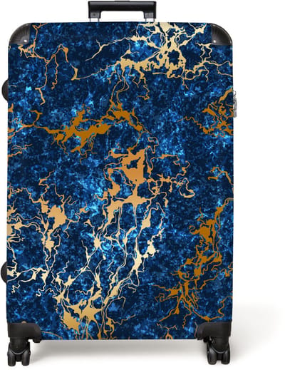 NoBoringSuitcases.com® - Koffer groot - Reiskoffer lichtgewicht - Marmer - Goud - Blauw - Marmerlook - Rolkoffer met 4 wielen - Grote trolley XL - 98 liter bagage