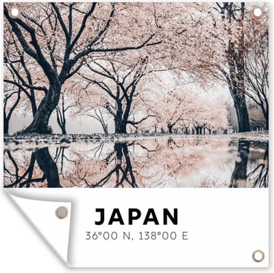 Tuin poster Japan - Sakura - Lente - Roze - 200x200 cm - Tuindoek