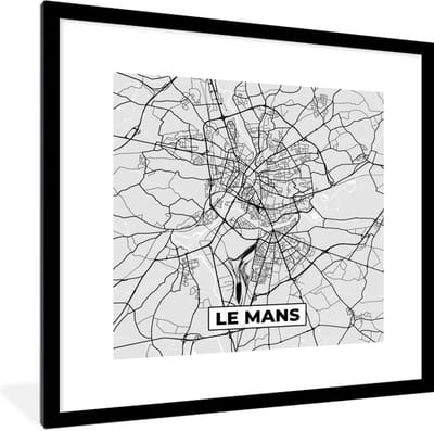 Fotolijst incl. Poster - Plattegrond - Le Mans - Stadskaart - Kaart - Frankrijk - 40x40 cm - Posterlijst