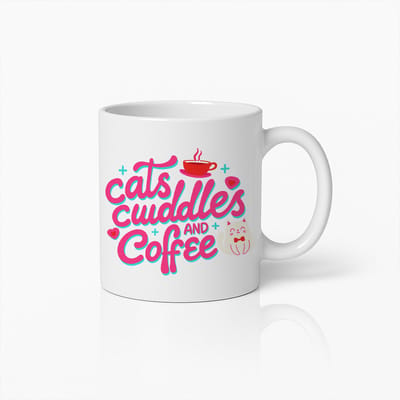 Cats, Cuddles and Coffee Mok 330ml – Schattige Koffiebeker voor Kattenliefhebbers – Leuk Cadeau voor Kattenmama’s, Koffiefans & Gezellige Ochtenden