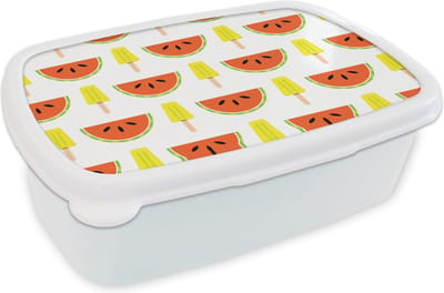 Broodtrommel Wit - Lunchbox - Brooddoos - IJs - Watermeloen - Patronen - Zomer - 18x12x6 cm - Volwassenen
