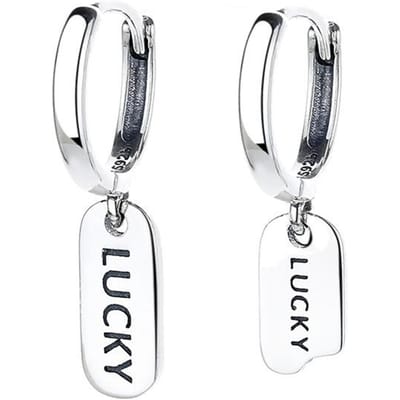 S925 Sterling Zilver Asymmetrisch Letter LUCKY Tag Oor Gesp Japanse en Koreaanse Stijl All-match Oorbellen Dames white
