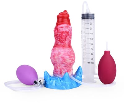 Kiotos Monstar - Blow Cum Cock - Opblaasbare Spuitende Dildo - Rood/Roze/Blauw