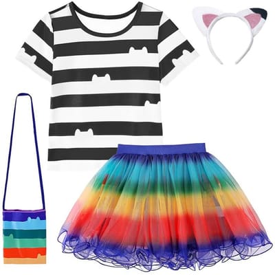 Gabby Poppenhuis Cartoon Kinderen Zwart-Wit Streep T-shirt+Rok+Tas Sets Kinderen Carnaval Gabby Katten Kostuum Feest Outfits 8J 110(3-4T)&Gabby Dollhouse black