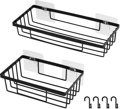 Dailygoods- Douchemand 2 Stuks - Badkamerrek van Koolstofstaal - Douchemandjes met Haken - Corrosiebestendig - Duurzaam - Ruimte voor Badbenodigdheden