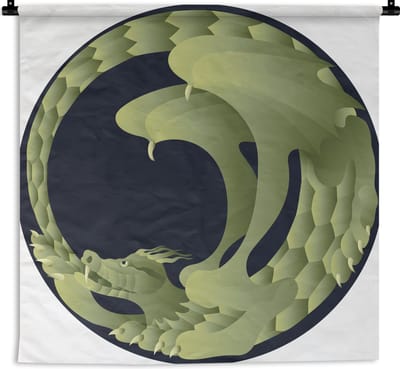 Wandkleed Ouroboros - Illustratie van een ouroboros met een draak in een zwarte cirkel Wandkleed katoen 90x90 cm - Wandtapijt met foto