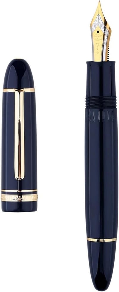 Piston Vulpen met Fijn Schrijfpunt, Blauw Hars met Inktvenster, Perfect als Cadeau met Luxe Doos en Gouden Accenten