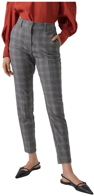 Vero Moda Malin Tapered Check Fit Hoge Taille Broek Grijs 38 / 32 Vrouw