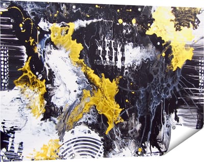 Gards Tuinposter Abstracte Kunst met Zwart, Wit en Goud - 120x80 cm - Tuindoek - Tuindecoratie - Wanddecoratie buiten - Tuinschilderij