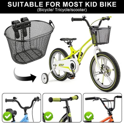 Fietsmand voor kinderen - metalen fietsmand voor stuur - zwart - afneembaar met verstelbare riemen - ShopVlot