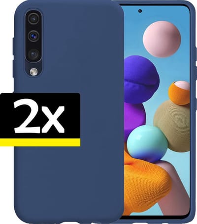 Hoesje - 2 Stuks - Geschikt voor Samsung Galaxy A50 - Sterk & Shockproof - Case Siliconen - Back Cover - Telefoon Hoes - Telefoonhoesjes - Donkerblauw
