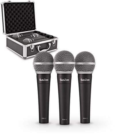 SubZero SZM-11 Dynamic Vocal Microphone, 3 Pack with Case