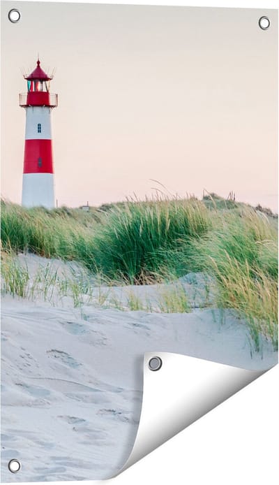 Gards Tuinposter Strand en Duinen met een Vuurtoren - 40x60 cm - Tuindoek - Tuindecoratie - Wanddecoratie buiten - Tuinschilderij