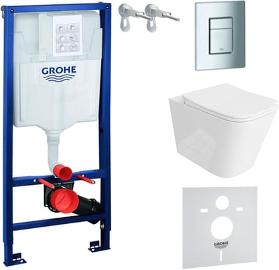 Inbouwreservoir Complete Toiletset Grohe Solido 39069000 - Inbouw WC Hangtoilet Wandcloset Maio Wit Hoogglans - Bedieningsplaat EVEN 4in1 Chroom - Voorwandelement - Installatiesysteem