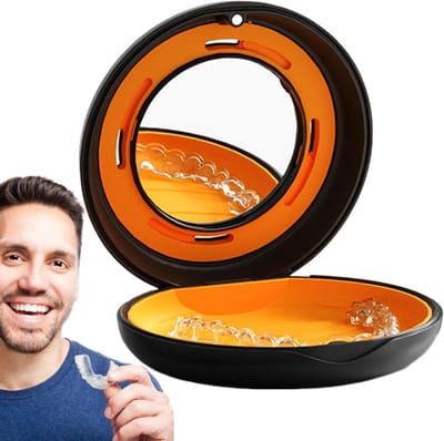 Opbergdoos Beugels - Mondstuk Houder - Hygiënisch Bewaren - Met Ingebouwde Spiegel - 8.6cm Lengte - Wit
