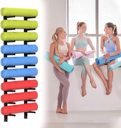 Yoga Mat Houder - Opbergrek Fitness - Ruimte Besparen - Metaal Met Coating - Voor 9 Matten - Zwart
