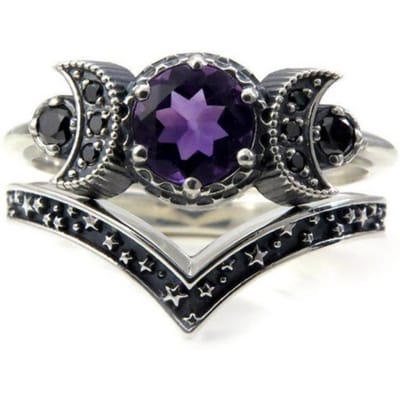 Nieuwe Gotische Universum Maan Ring Set voor Vrouwen Vintage Creatieve Pentagram Zwart Feest Vakantie Sieraden Beste Halloween Cadeaus 11 gray