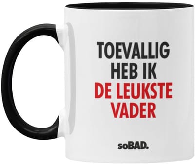 Mok vaderdag - zwart/wit - Toevallig heb ik de leukste vader - soBAD. | Mug | Tekst | Collega | Kantoorhumor | Theemok | Koffiemok | Koffiebeker | Vaatwasbestendig