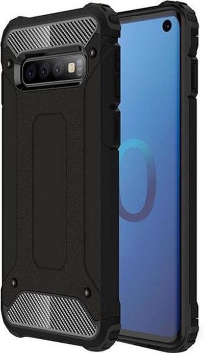 HB Hoesje Geschikt voor Samsung Galaxy S10 - Anti Shock Hybrid Armor Back Cover - Zwart