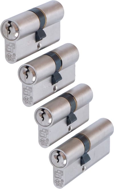Set S2 veiligheidsprofielcilinders S6 SKG 2, dubbele cilinder, combinatiematen 1x 30/45 + 3x 30/30 (set van 4 gelijksluitend)
