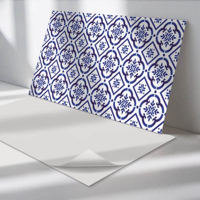 Wallfluent Vinyl Tegels - tegelpatroon met Ornamenten Wand PVC Tegels - 40 cm x 20 cm - Blauw Vinyl Tegels - 10 stuks - Rechthoek PVC Tegels - Texturen Plaktegels - Vinyl Tegels Zelfklevend - Plaktegels Keuken en Badkamer