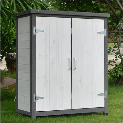 Tuinopbergkast Hout - Tuinhuisje Opbergbox - Tuinieren Opbergen - Waterdicht Dak - 75x40x90 cm - Wit