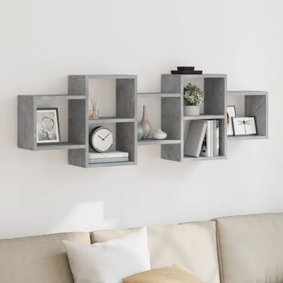 vidaXL - Wandschap - 129x18x42 - cm - bewerkt - hout - betongrijs