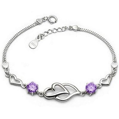 925 Sterling Zilver Nieuwe Hart tot Hart Armband Mode Vrouwelijke Modellen Schattig Vintage Wild Super Flash Sieraden Paarse Kristal white