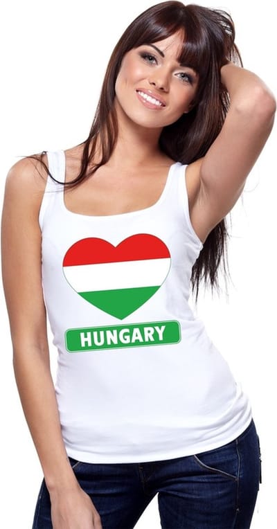 Hongarije singlet shirt/ tanktop met Hongaarse vlag in hart wit dames S