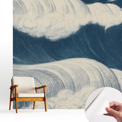 Wallfluent Zelfklevend Behang - Zeegolven Zelfklevend fotobehang - 250x250 cm - Marine Zelfklevend Behang - Peel-and-stick techniek - Voor de woonkamer, voor het kantoor, voor de slaapkamer Zelfklevend Behang