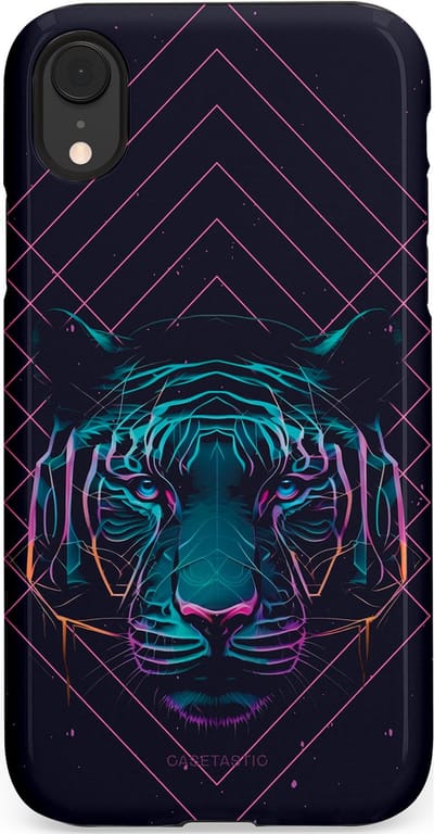 Casetastic hoesje geschikt voor Apple iPhone XR - Dubbellaagse bescherming - Neon Tijger - Fashion Case - Donkerblauw