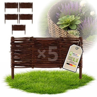 Floranica Set van 5 Bedrand van wilgenhout 30 cm x 50 cm Wilgenhek insteekhekwerk Tuinafscheiding van wilg Wilgenvlechtwerk Tuinhek Gazonrand Palissade van wilgentenen