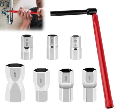 Complete Tapwrench Set met 7 Open-End Sleutels, 8-17 mm, Voor Sanitairinstallaties en Waterkraan Montage, 270 Graden Rotatie Ontwerp