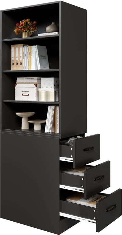 Hoge Smalle Boekenkast Met Zijlades - 180 Cm - Verstelbare Planken - Multifunctioneel Voor Woonkamer Kantoor Hal