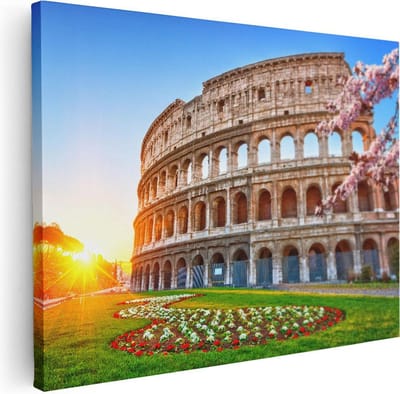 Artaza Canvas Schilderij Rome - 40x30 cm - Klein - Wanddecoratie Colosseum - Muurdecoratie Kersenbloesem - Kamer Accessoires Italië