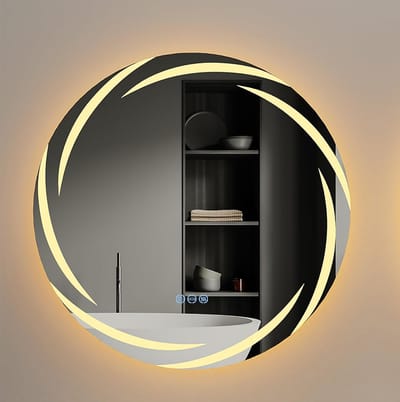 LUVODI Badkamerspiegel met verlichting - 60 cm ronde wandspiegel met ledverlichting - 3 dimbare verlichtingsmodi - Anti-condens - Wervelwindpatroon