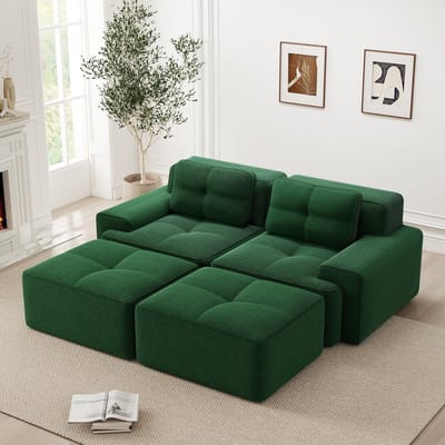 OKWISH Modulaire Bank U Vorm - Diepe Zit 74 Cm - Wolkachtig Comfort - Huisdiervriendelijke Corduroy - Groen