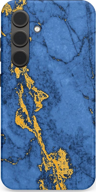 Casetastic hoesje geschikt voor Samsung Galaxy S24 - Dubbellaagse bescherming - Koninklijk Marmer - Fashion Case - Blauw Goud
