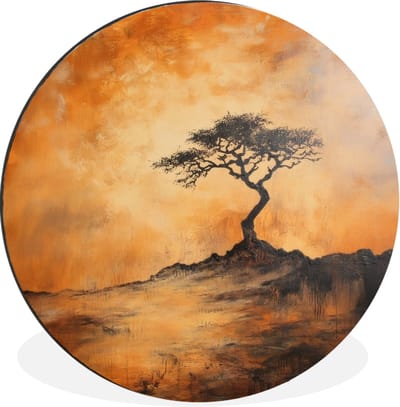 WallCircle - Wandcirkel - Muurcirkel - Boom - Landschap - Oranje - Aluminium - Dibond - 30x30 cm - Binnen en Buiten