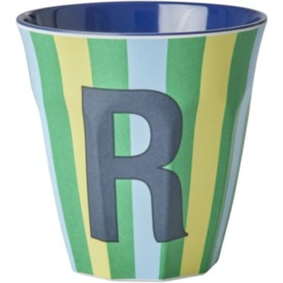 Rice melamine beker medium gestreept letter r, groen